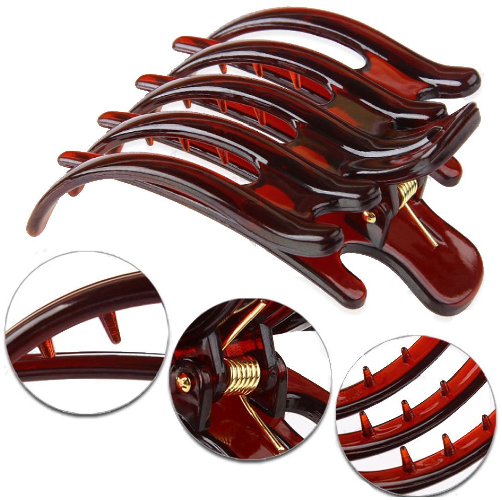 Pinzas grandes de plástico antideslizantes para el cabello, pinzas con dientes interiores para mujeres y niñas (negro + marrón) 3