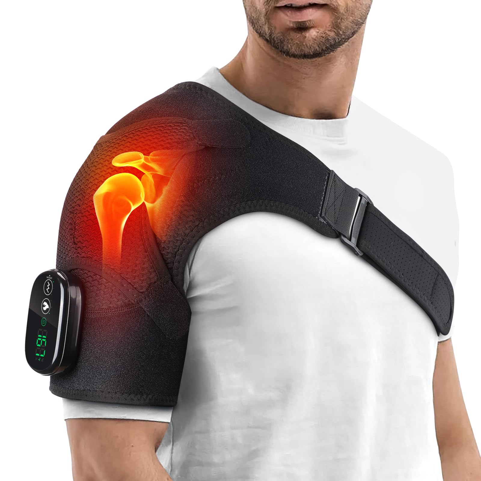 Cordless Shoulder Heating Pad Heated Shoulder Wrap with Massage Heated Shoulder Brace Shoulder Massager for Pain Relief Deep