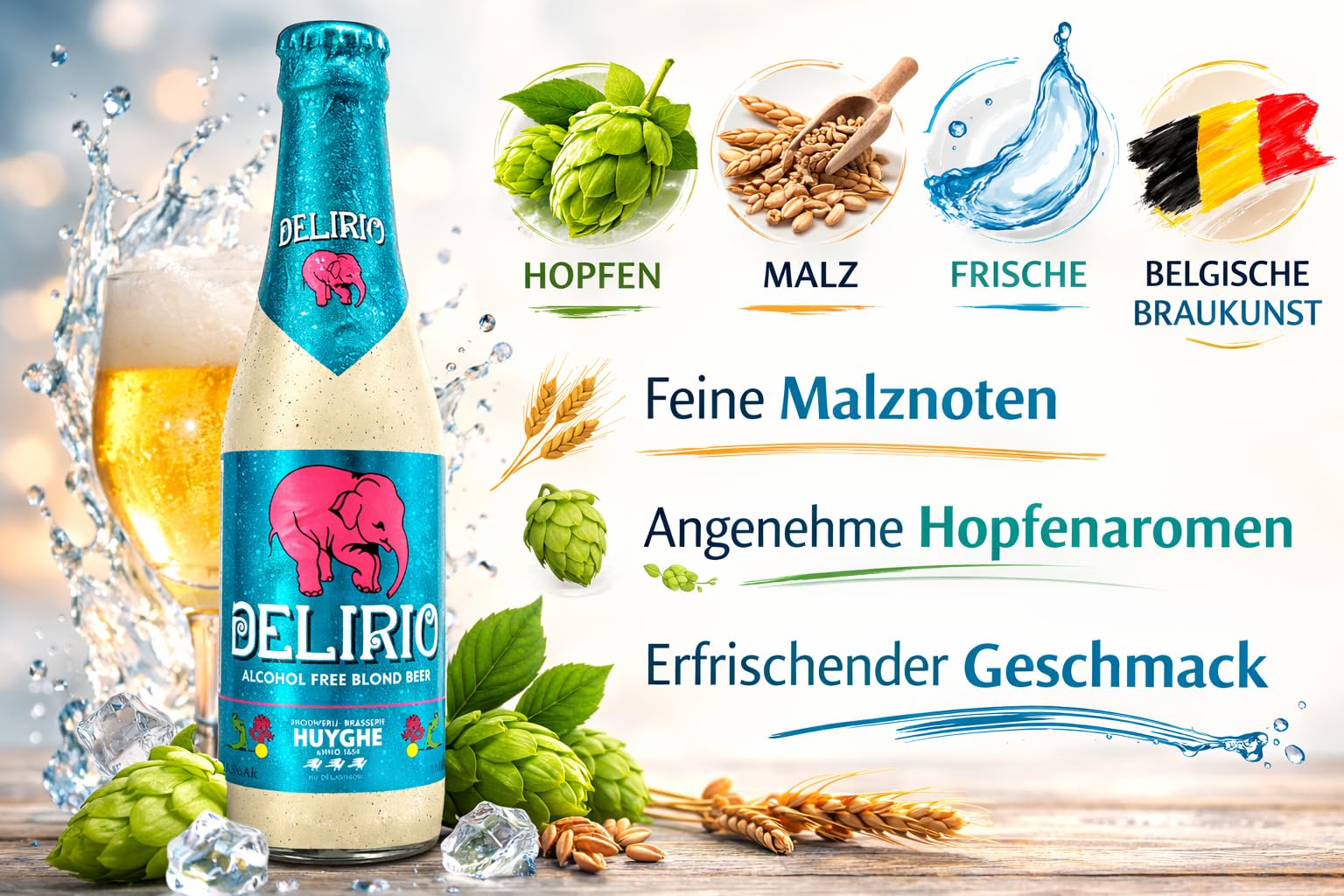 Delirium Blond Delirio alkoholfreies Belgisches Bier 0,33l 12 Flaschen (0,3% Vol.) Belgischer Biergenuss alkoholfreie Spezialität Premium Braukunst aus Belgien Geschenkidee für Genießer