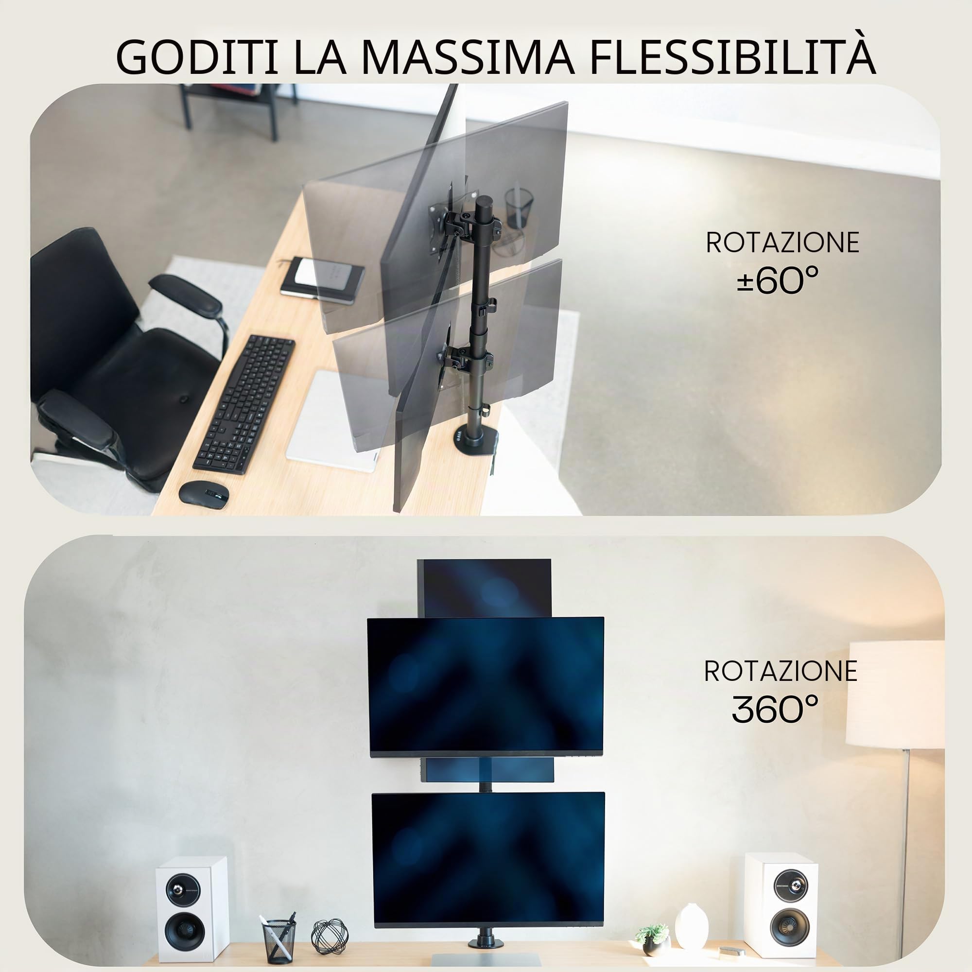 VIVO STAND-V002R - Supporto da tavolo per doppio monitor con regolazione dell'altezza e piastre VESA per 2 schermi LCD Ultrawide fino a 34", Stacked Array, STAND-V002R