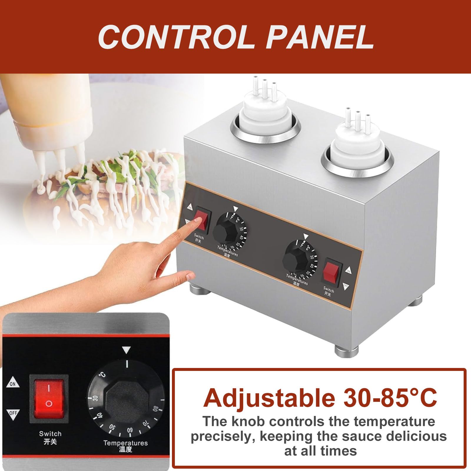 Calentador De Salsa De Temperatura Ajustable, Temperatura Ajustable De 30 A 85 ℃, Dispensador De Calentador De Queso Nacho, Capacidad: Botellas De 650 Ml,2Grid-110V