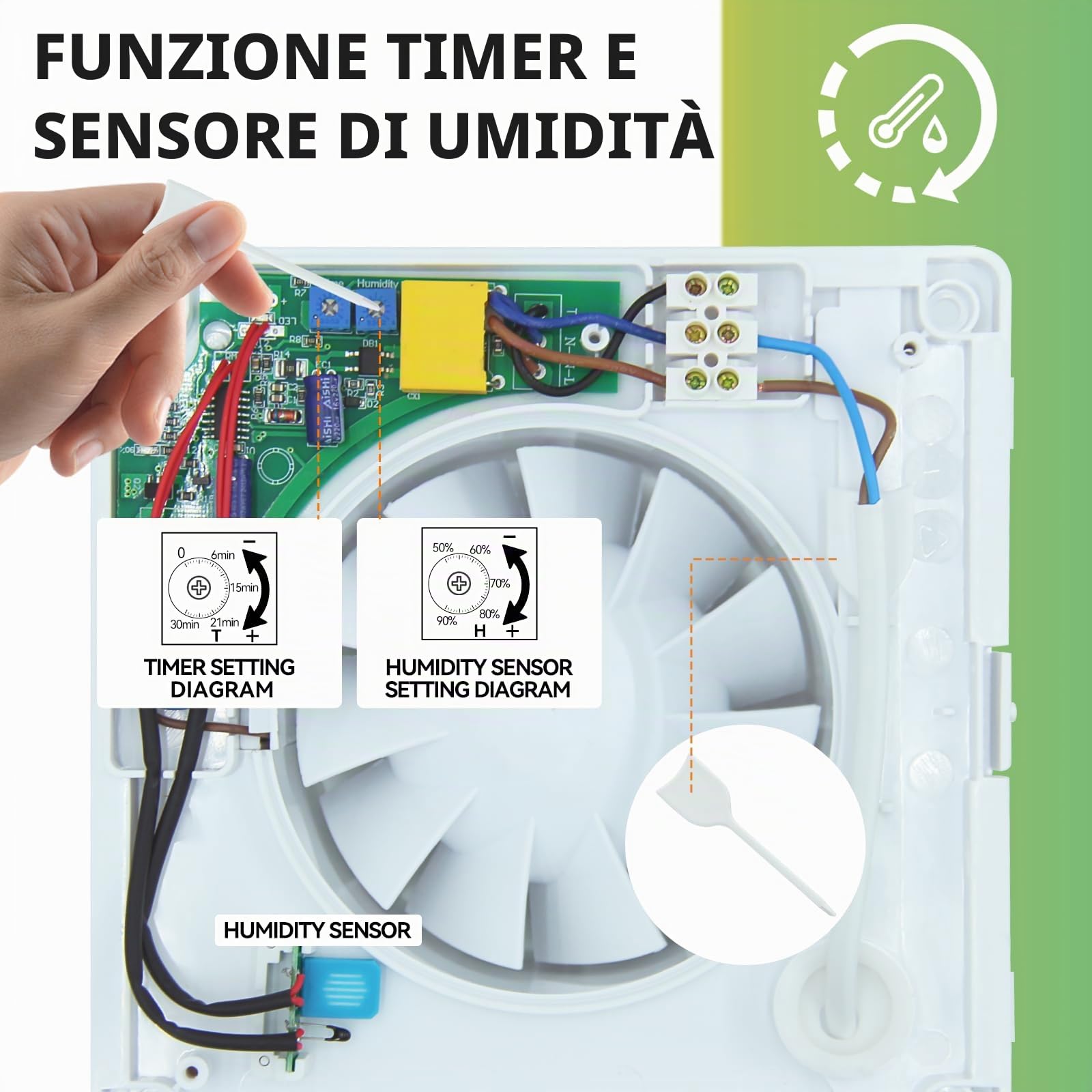 FanGoFast Aspiratore da Bagno 100mm Ventola Aspirazione con Timer Sensore Umidità Silenzioso