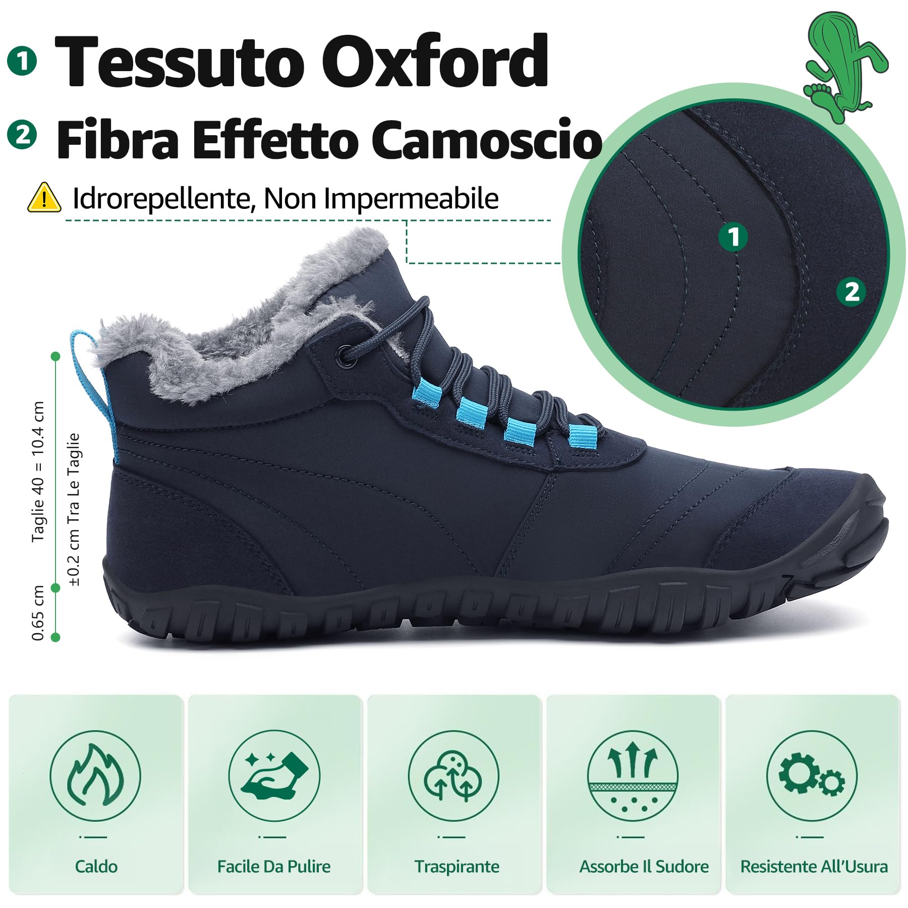 SAGUARO Barefoot Scarpe Invernali Caldo Stivali Neve per Uomo Donna,Gr.36-48