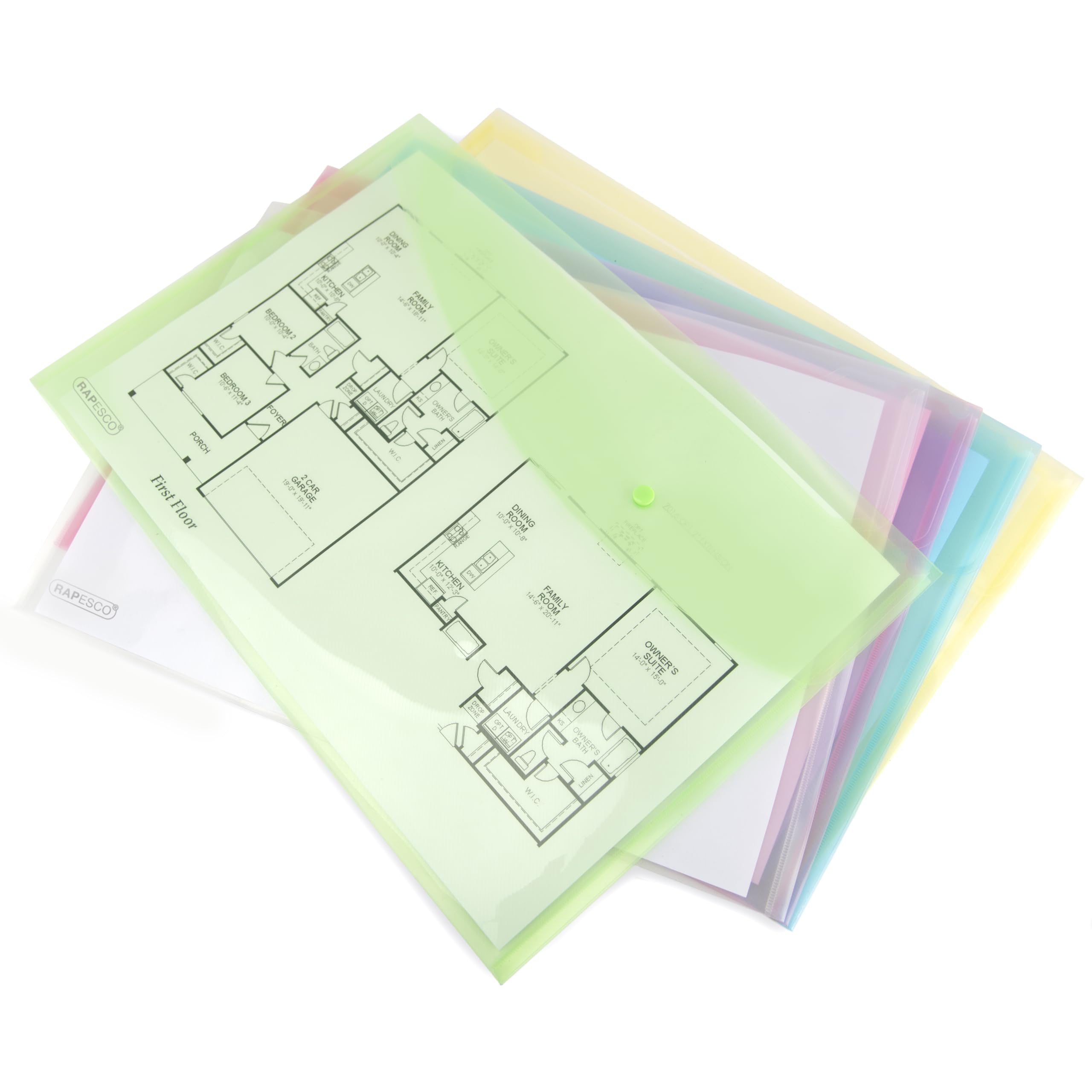 Rapesco 0697 ECO Recycled Popper Wallets, A3, Assorted Pastel Transparent Colours, Pack of 5