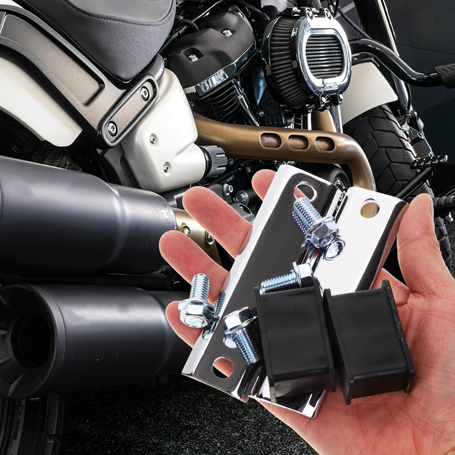 STOBAZA Supporto per Staffa di Scarico Moto in Metallo e Gomma, Riduce Rumore e Facile da Installare, Adatto per Harley Touring Glide, Ammortizzatore Antiurto