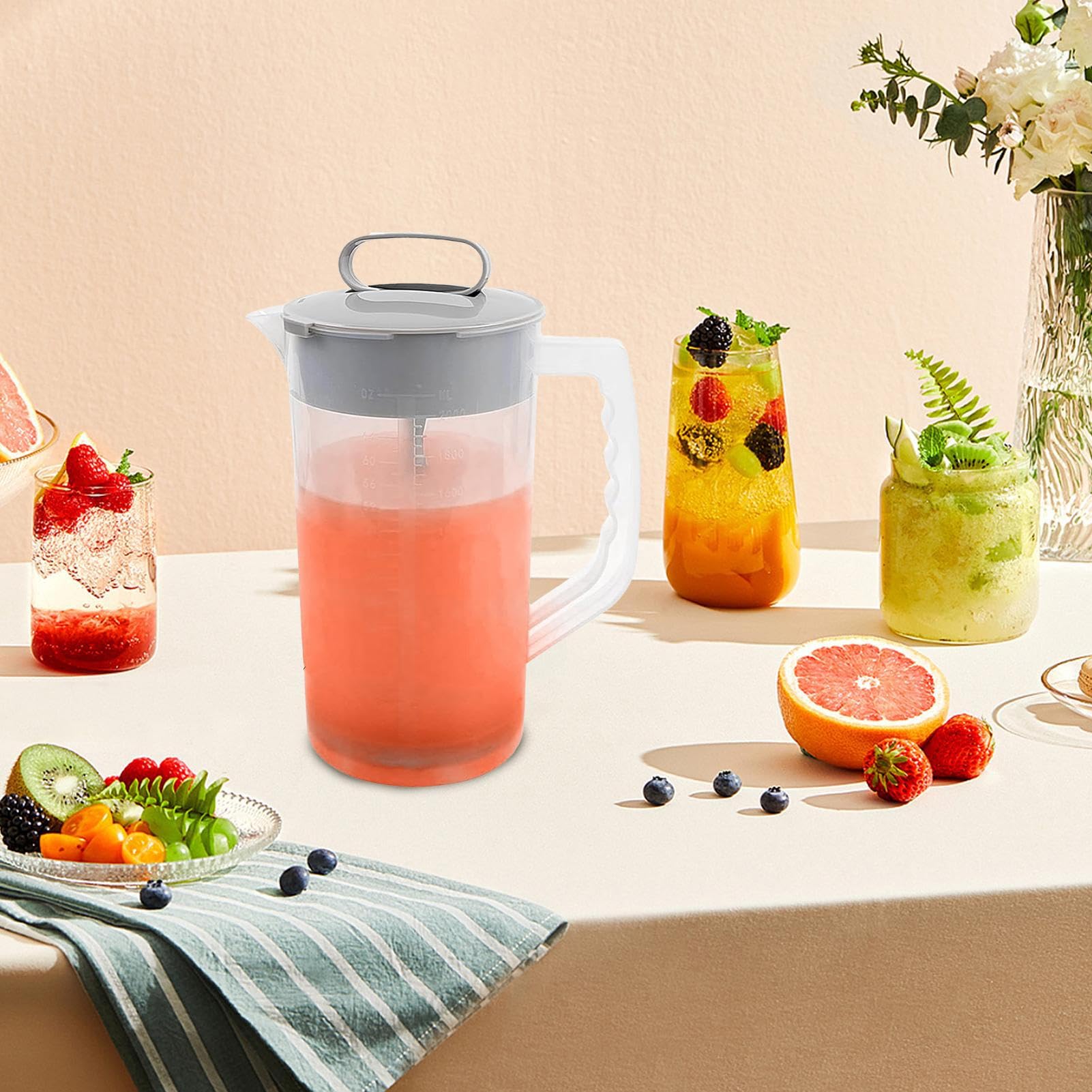 Miscelazione Del Lanciatore Per Bevande | D'acqua In Plastica Da 2000 Ml Con Coperchio | Contenitore Di Succo Di Facile Miscela | Lo Stantuffo Del Mixer Regolabile Per Il Succo Di Miscela, Il L