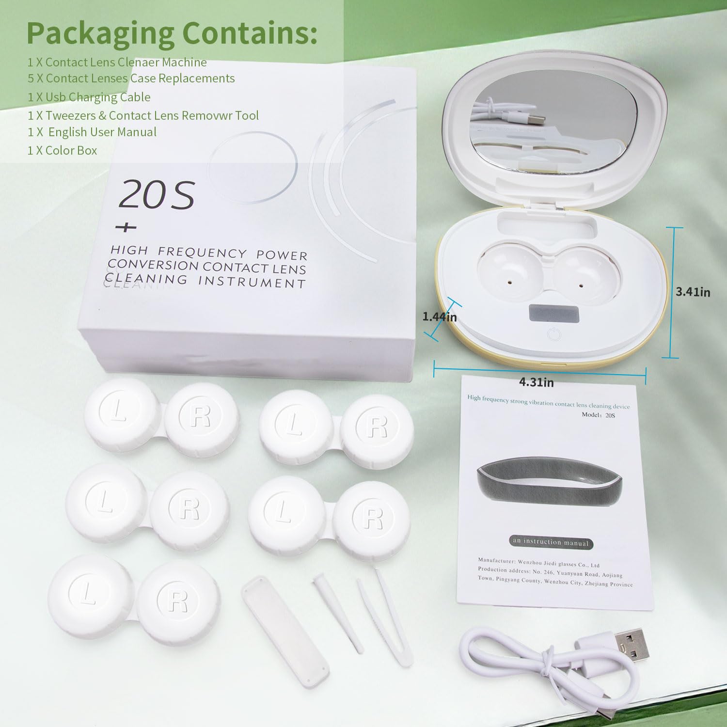 Máquina limpiadora ultrasónica de lentes de contacto, estuche de limpieza de lentes de contacto con cargador USB, pantalla de temporizador y 5 recipientes de solución de contacto, se adapta
