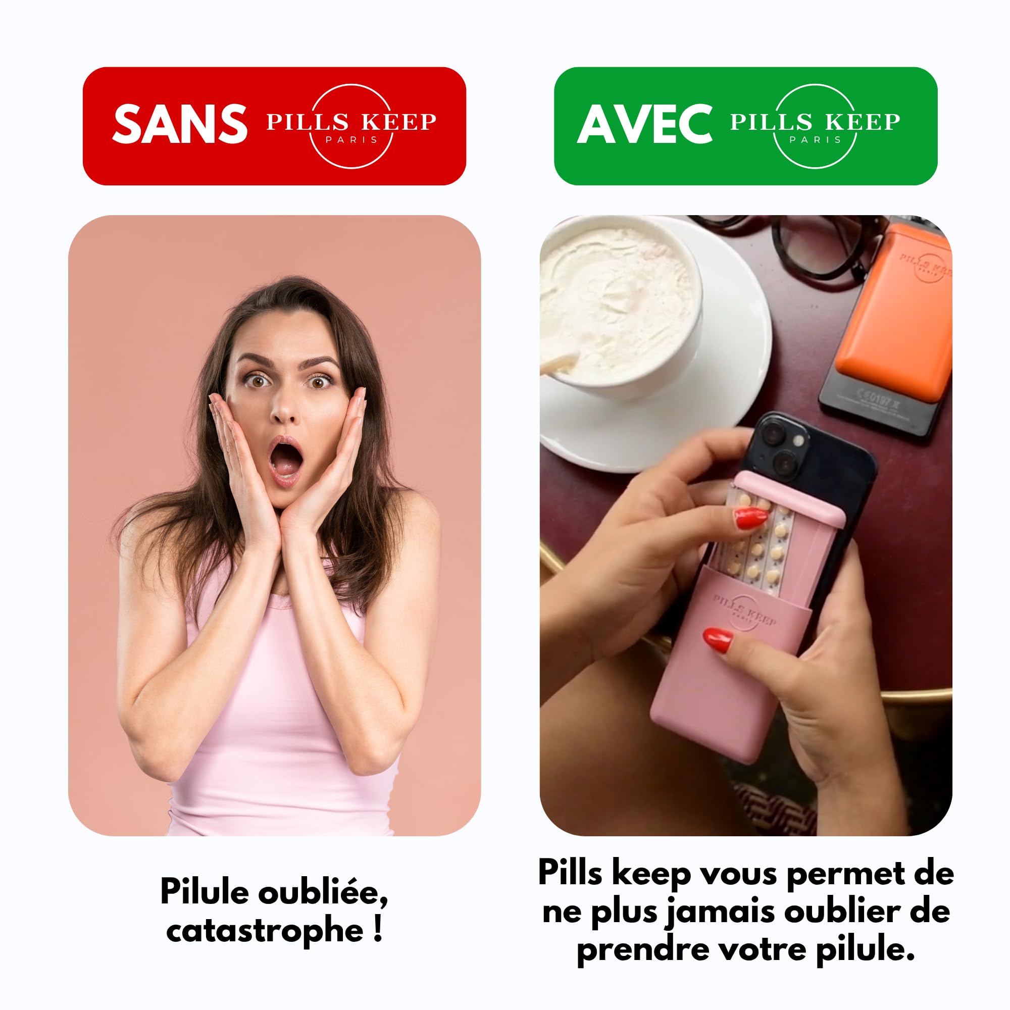 Etui pour plaquette de Pilule Contraceptive - A Coller sur téléphone ou sur Coque Smartphone - Pilulier Made in France - Pochette boîtier pour médicament, Carte bancaire, Carte d’identité - Rose