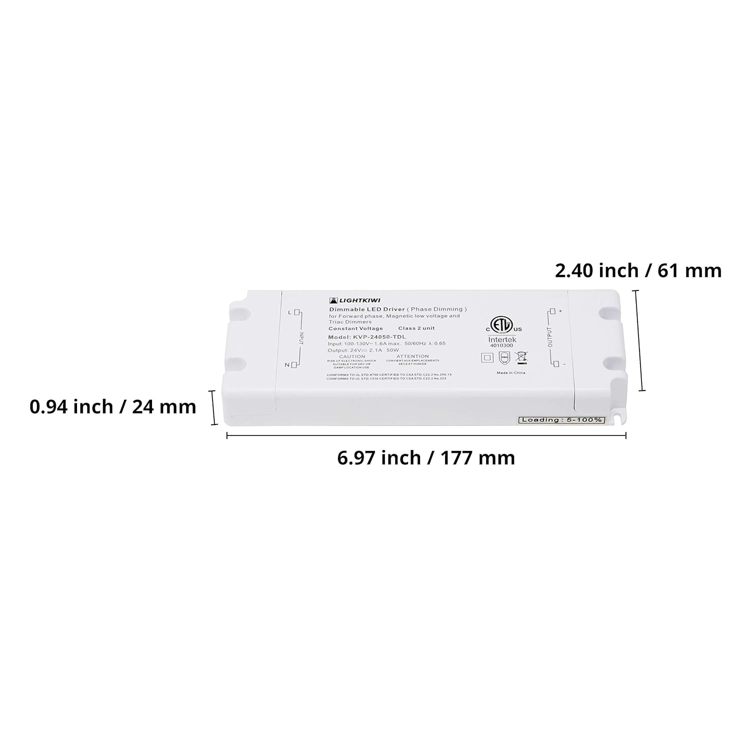 Lightkiwi X9775 50 Watt Dimmable Transformer (24VDC) for LED Under Cabinet Lighting