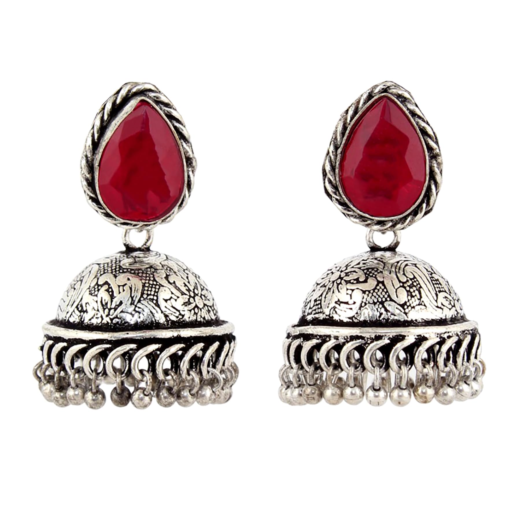LUCKY JEWELLERY Traditional Designer Jhumki Ethnic Oxidised Silver Black Polish Magenta Color Fashion Jhumka Earrings for Girls & Women (248-XJO-1844-S) (B0CY4F3PLZ) Amazon Price History, Amazon Price Tracker