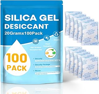 VOISEN 20 Gram 100 Pcs Color-Indicating Silica Gel Packets, Premium Food Grade Desiccant, Transparent Desiccant, Desiccant Packets for Storage, Premium Desiccant Packs for Food, Electronics, Closet