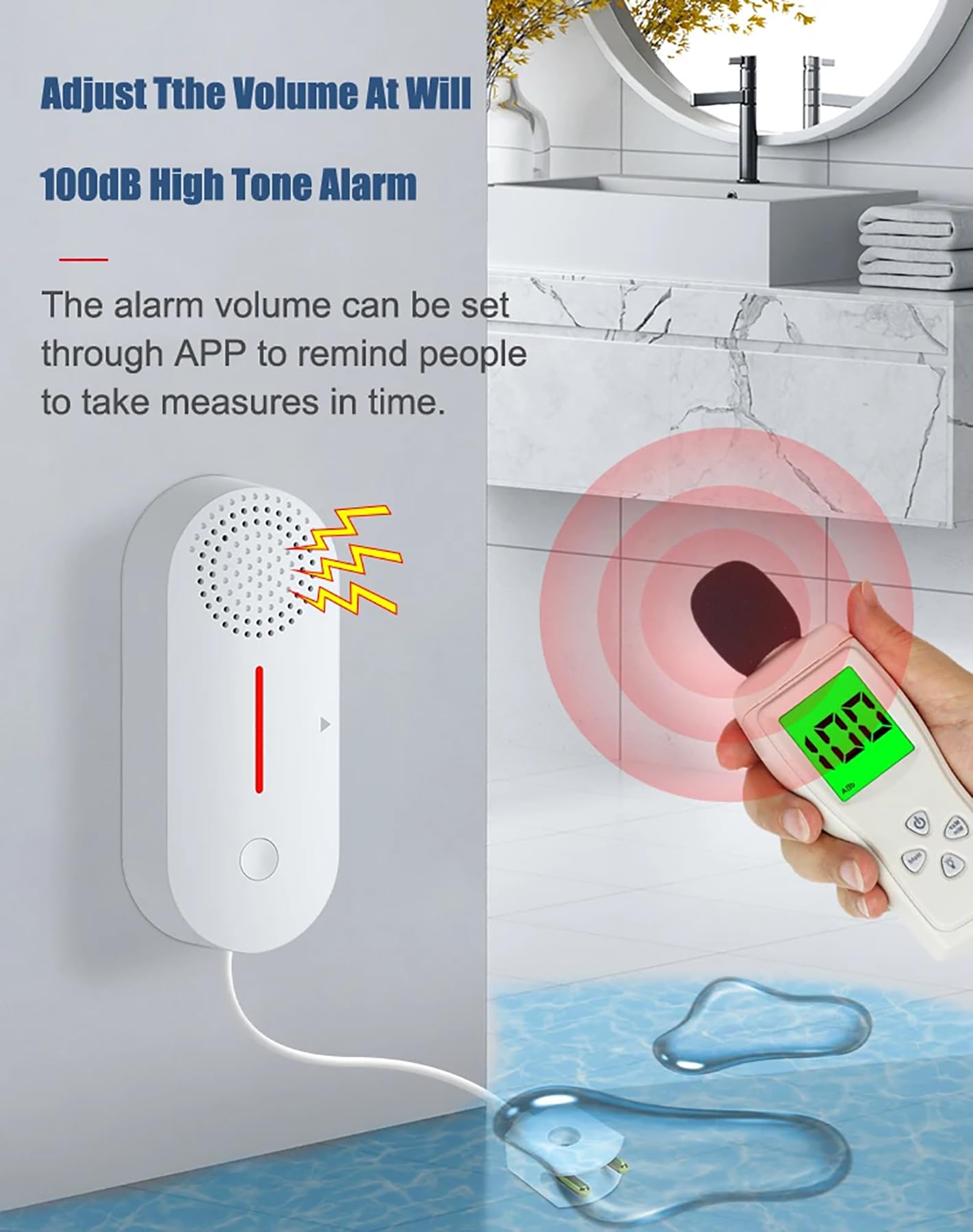 WiFi Water Leak Detector Alarm: Intelligent Water Sensor, 100 dB Low Water Level Sensor with Tuya APP Remote Monitoring, Wireless Tank Level Monitor for Basement, Kitchen, Bathroom (1PCS) - Image 2
