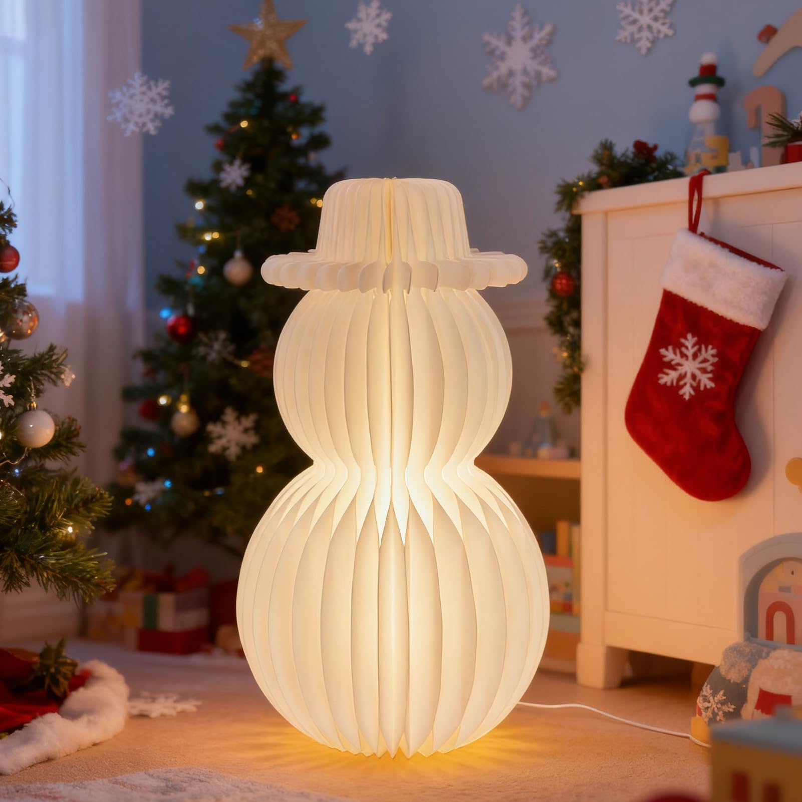 SUNBEAUTY 50cm Papier Weihnachtsbaum Lampe Deko Weiß 3D Waben Papierbäume Weihnachtskugel Aufhängen Deko Weihnachtsdekoration für Esstisch Fensterbank Kaminsims das Schlafzimmer