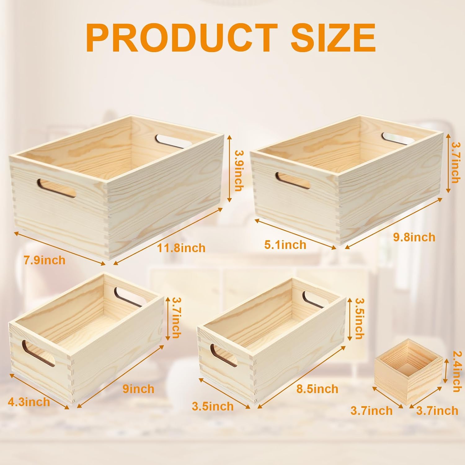 6 Packs Unfinished Wooden Box 5 Sizes Natural Handles Wood Boxes Storage Organizer Container Craft Box Nesting Treasure Wood Crate for Crafts,Decoration, Storage,Organizer