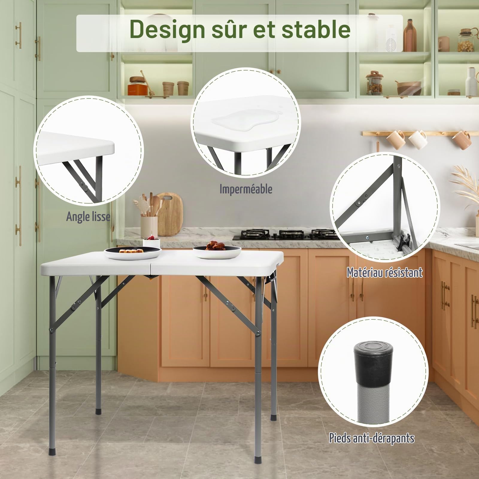 Todeco Table Pliante de Jardin Carrée, Traiteur Pliante Table 86 x 74cm, Table Transportable pour Camping BBQ Barbecue Pique-Nique, Pieds en Acier Pelliculé Gris