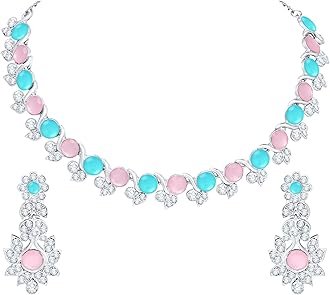 Atasi InternationalCrystal Necklace Jewellery Set with Earrings for Women and Girls| Stylish Accessory for Parties, Weddings, and Festivals | Ideal Gift for Special Occasions