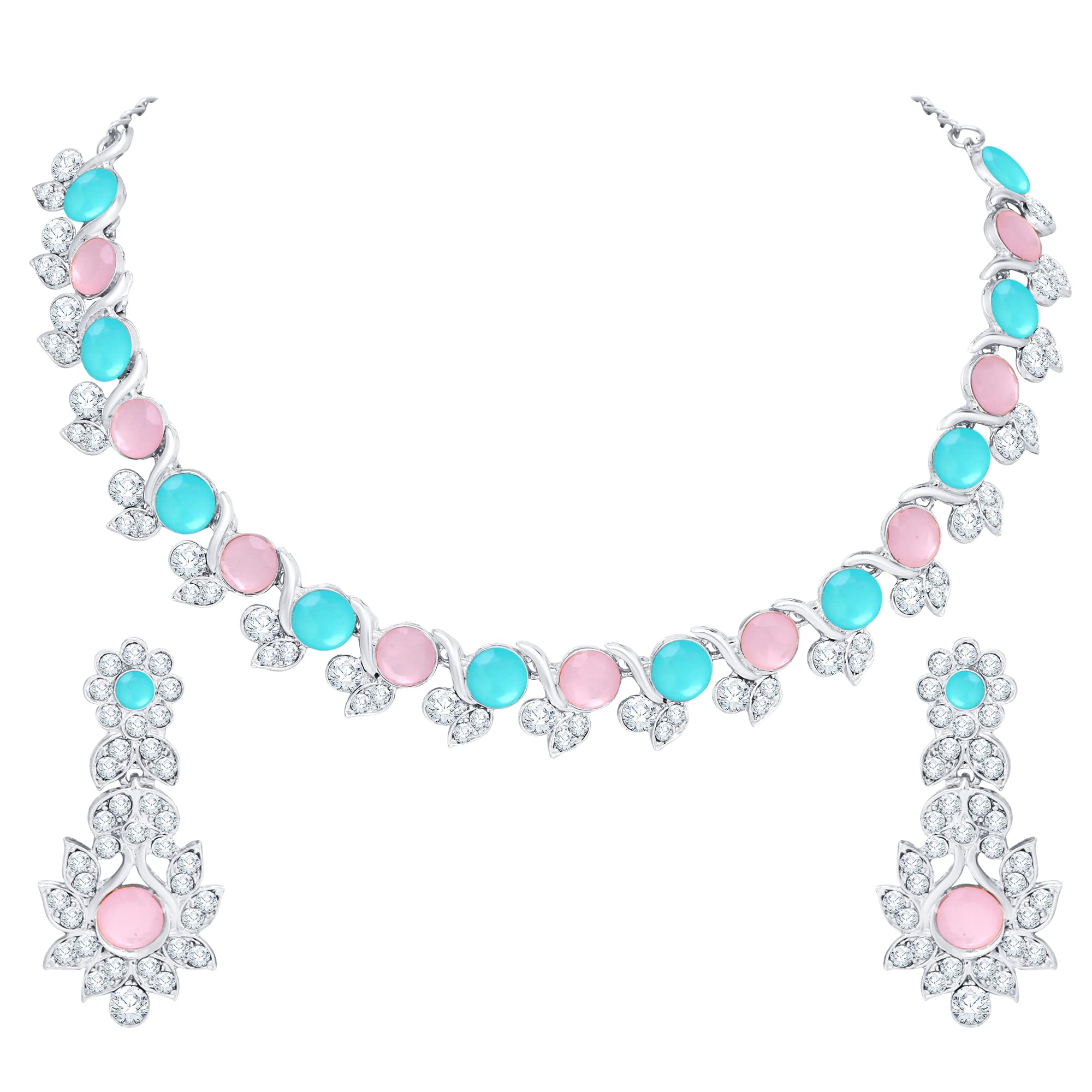 Atasi InternationalCrystal Necklace Jewellery Set with Earrings for Women and Girls| Stylish Accessory for Parties, Weddings, and Festivals | Ideal Gift for Special Occasions