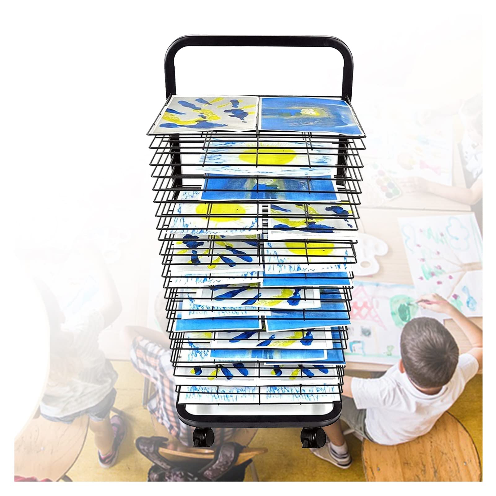 Aioneer Art Drying Rack, Floor-Standing Drawing Board Bracket, Watercolor Painting Display Board Rack with Pulleys,Onecolor-30 layers