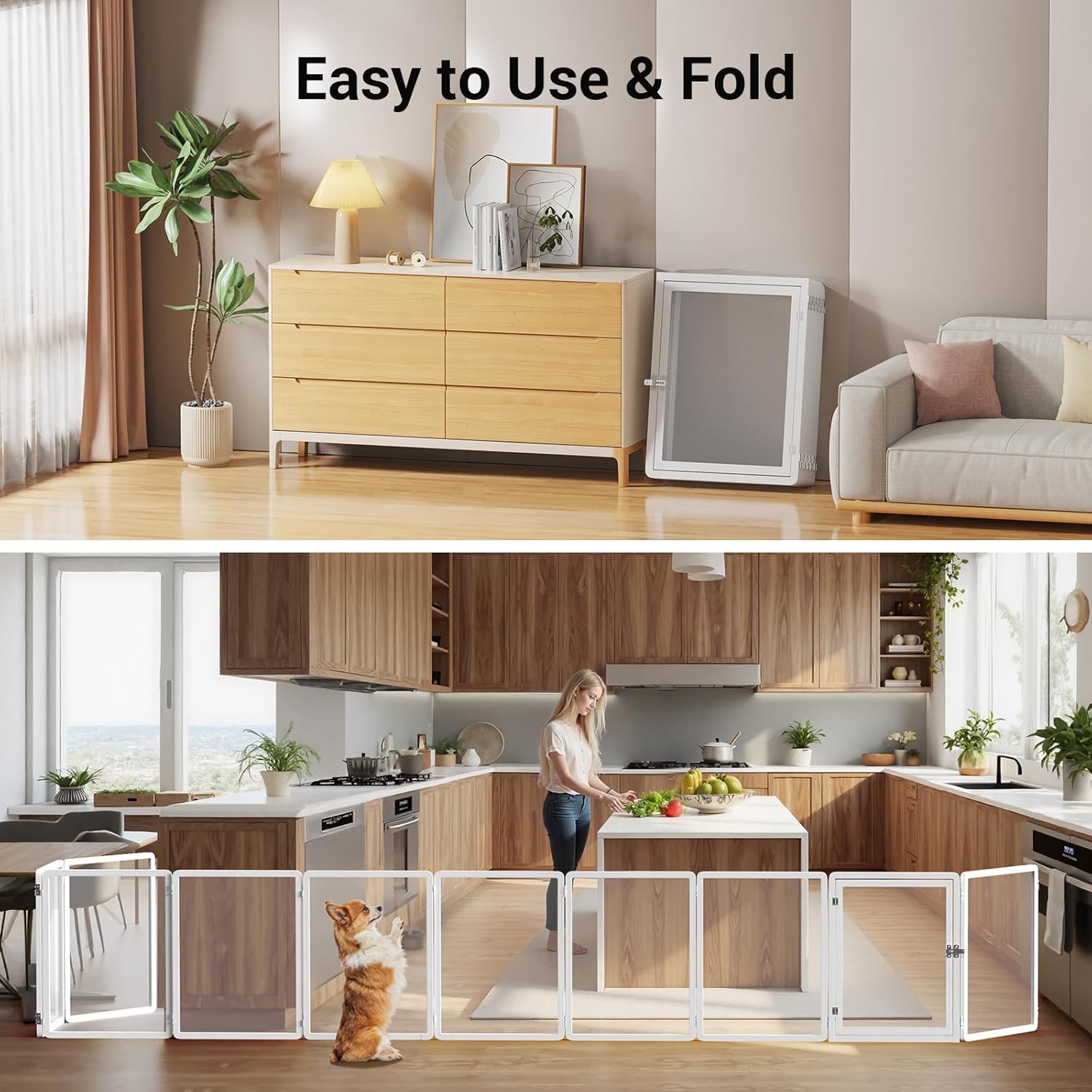 Clear Acrylic Pet Playpen, 25.6" H Transparent Dog Fence with Support Feet, Sturdy & Stylish Indoor Enclosure for Puppy, Cat, Rabbit, Easy to Assemble & Clean