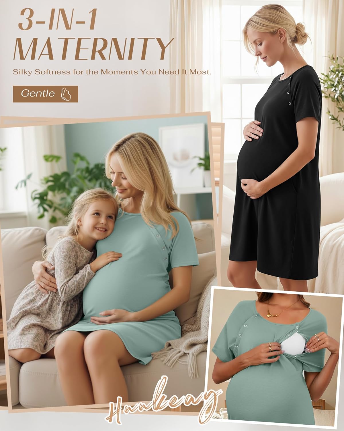Huukeay 2 Pack Labor and Delivery Hospital Gown Women Nursing Birthing Maternity Dress 3 In1 Breastfeeding Buttons Pjs Robe