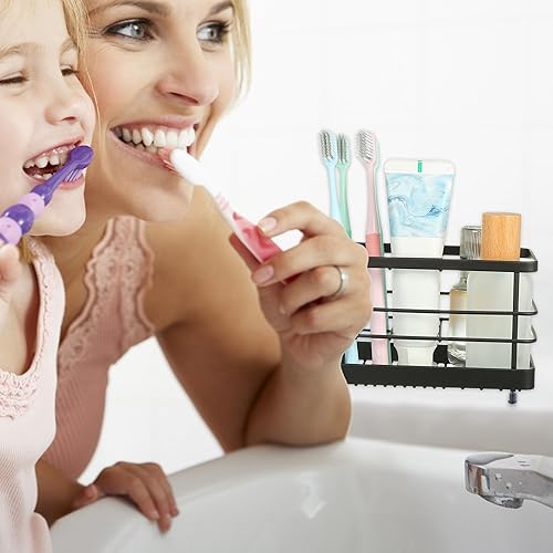 Miniatura 6 de VOCOSTE Soporte para cepillo de dientes de acero inoxidable 304, soporte para pasta de dientes, organizador de accesorios de cocina de baño, negro
