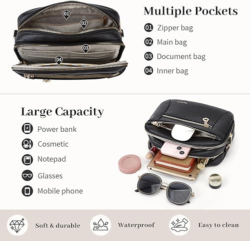 Miniatura 6 de Bolso cruzado para mujer, bolso cruzado pequeño de cuero vegano de moda con correas ajustables para el hombro, regalo para madre, esposa, mamá