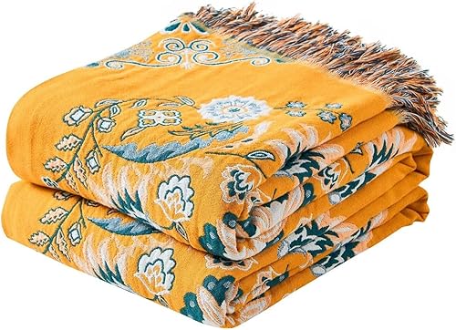 Miniatura 16 de Manta reversible de 100% algodón, ultrasuave, rústica, bohemia, con diseño floral, pájaros y mariposas, decoración con estilo de granja, para todas