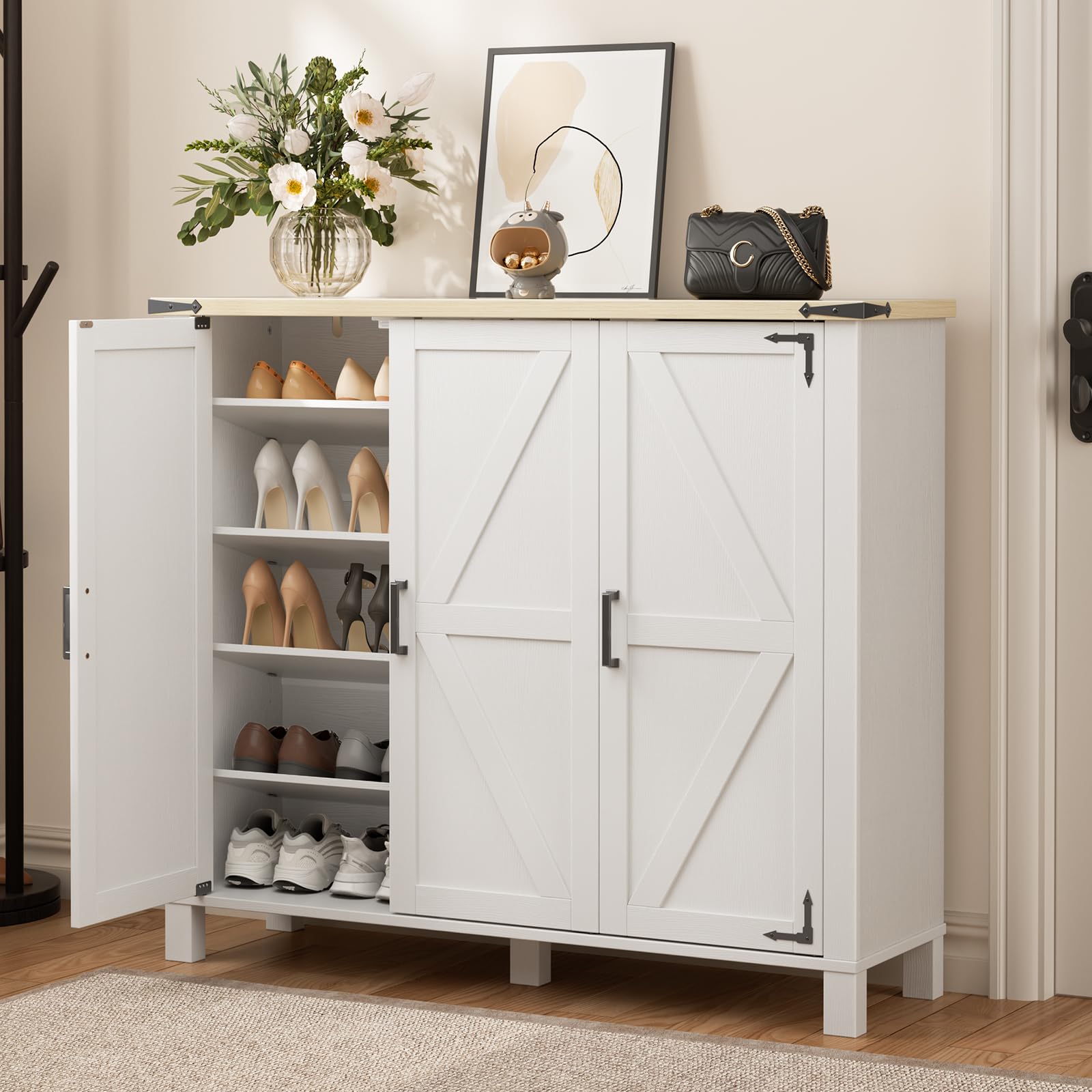 OCTORO Schuhschrank mit Türen, Schuhschrank Holz im Landhausstil