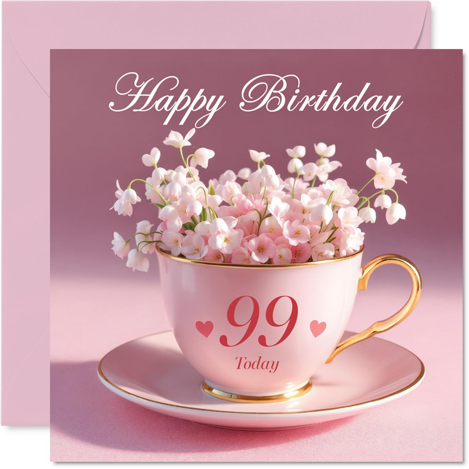 99th Birthday Cards for Women - Cup of Flowers - Happy Birthday Card for 99 Year Old Woman Gran Grandma Wife Nan, 145mm Bday Greeting Cards