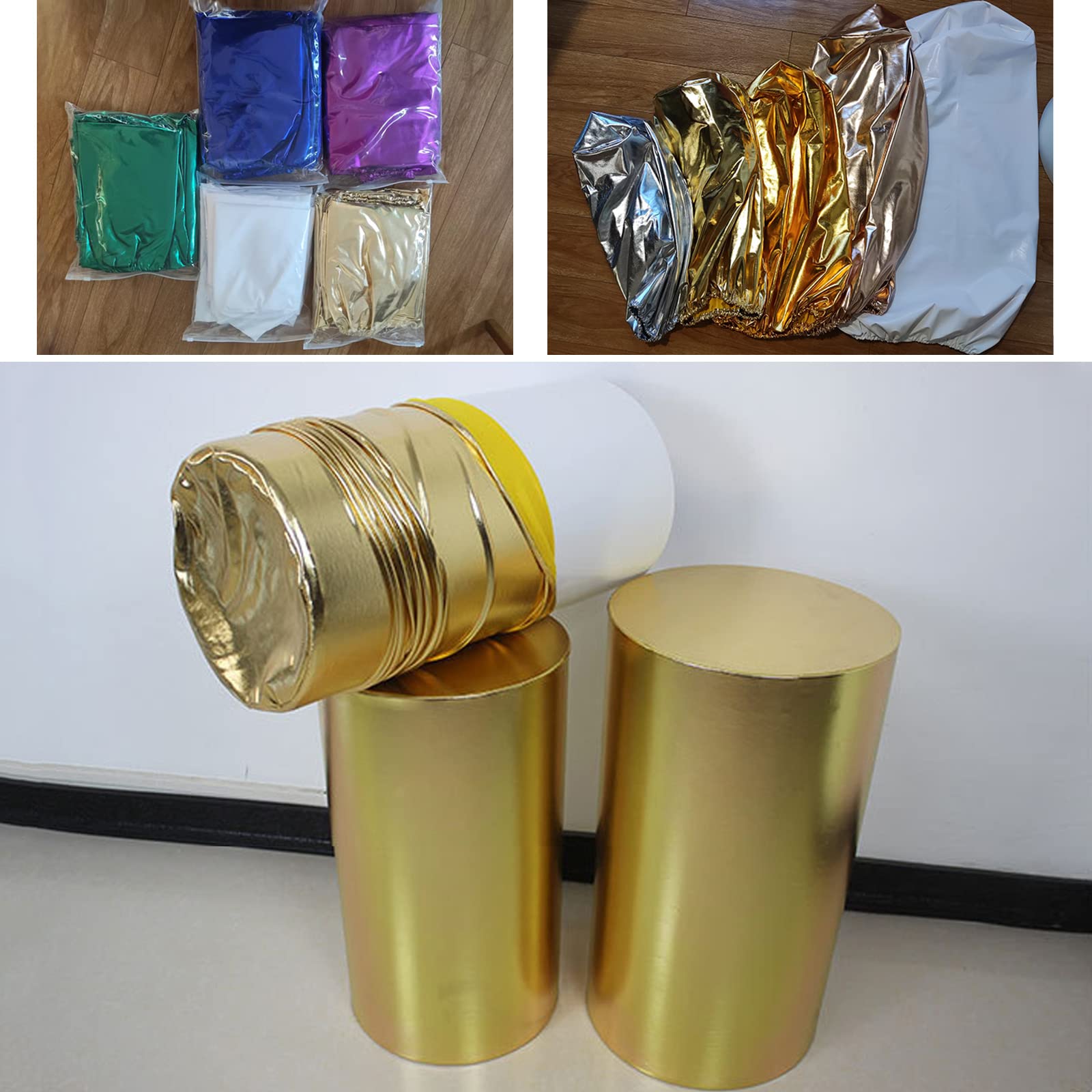 5pcs Cilindro Pedestal Expositor Soportes Cubiertas para Fiesta Boda cumpleaños, elástico Spandex Cilindro zócalo Cubiertas adecuadas para Soporte de Pedestal,Plata,5PCS