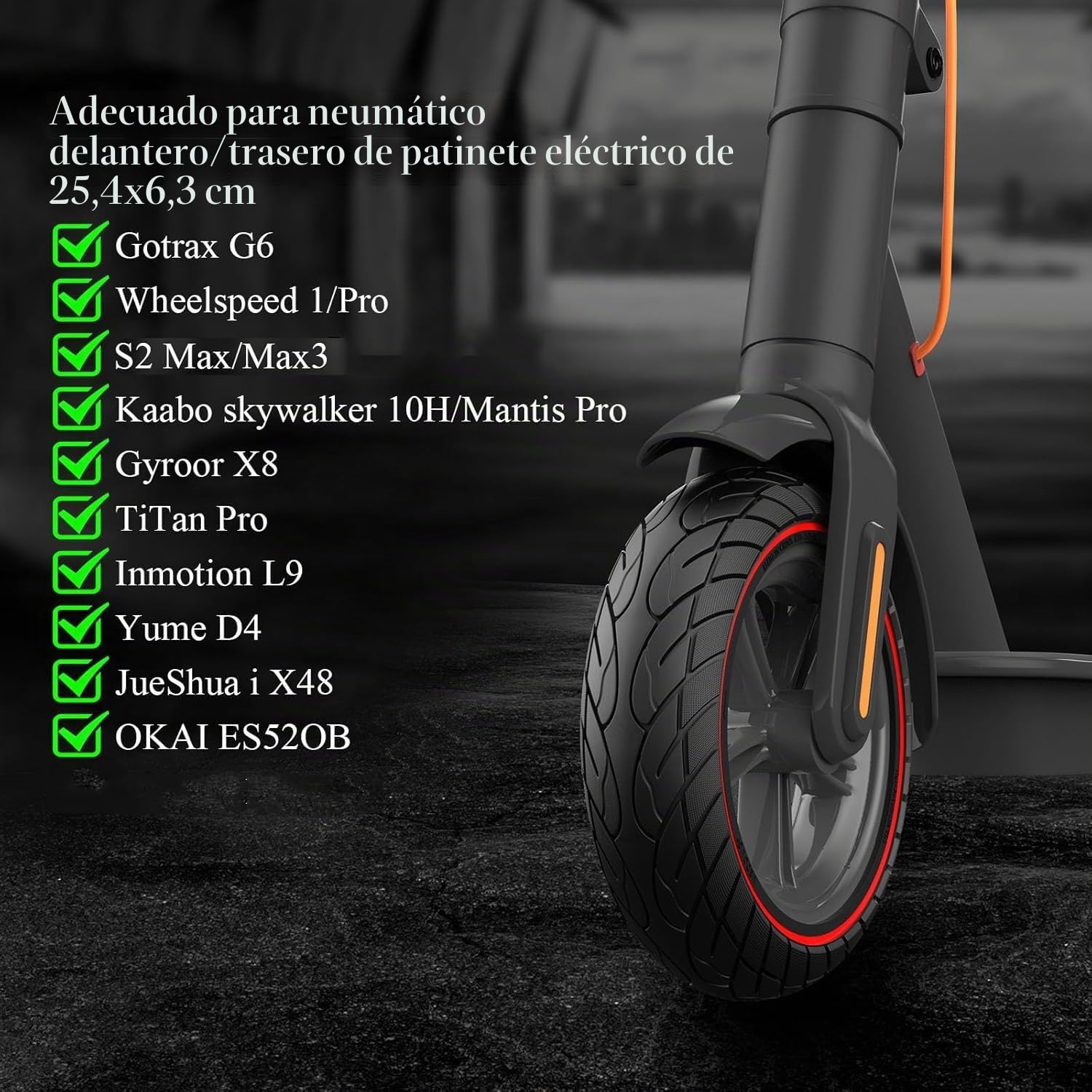 OUXI 10x2.5 Neumático Macizo, 10x2.5" 60/70-6.5 Neumático de Goma de Recambio Para Scooter Ninebot Max G30P G30LP Rueda Delantera y Trasera Neumáticos de Recambio, Resistente a Pinchazos