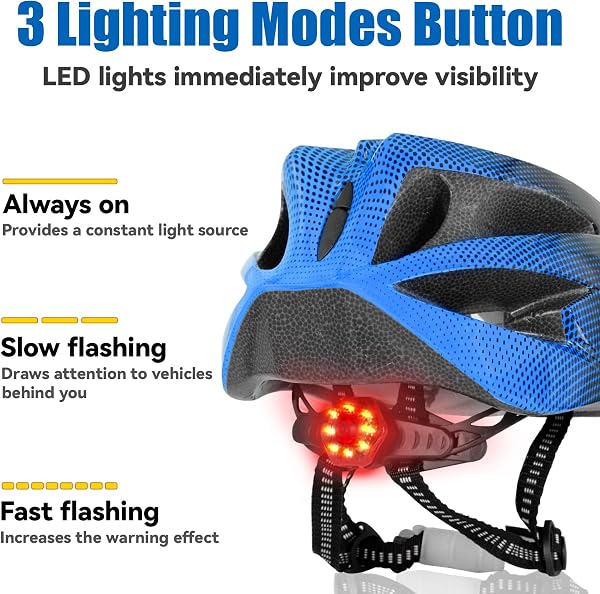 Adult Bike Helmet for Men and Women with LED Lights (3 Modes), Lightweight, Adjustable, Removable Visor, Mountain Bike, Road, Stylish Design, 58-62cm - 3