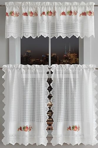 LinenZone Juego de cortinas de cocina de encaje y cenefa. El juego de cortinas cortas incluye 2 niveles de cocina de encaje de 30 x 36 pulgadas y