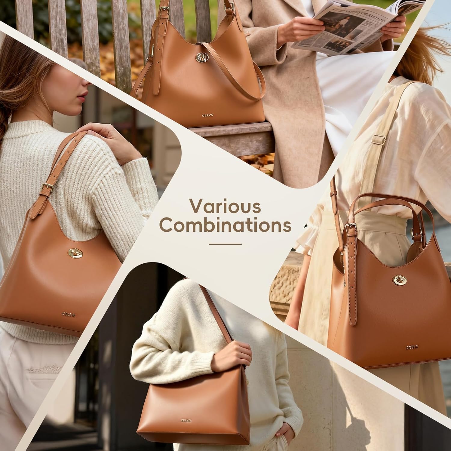 Genuine Leather Tote Bag for Women, Anti-Theft Large Capacity Shoulder Bag with Adjustable Straps, Lightweight Handbag - Image 7