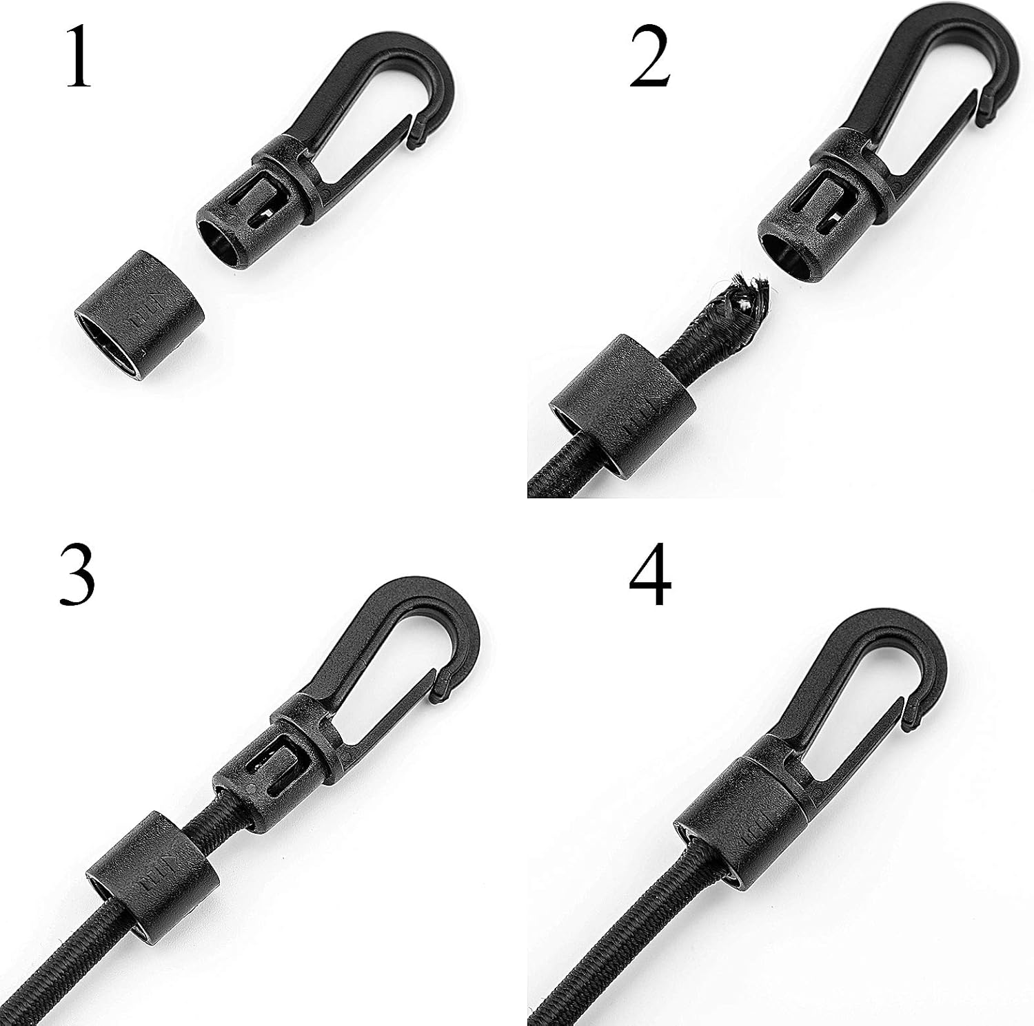 ZHOUBIN Shock Cord End Snap Hooks for 1/4 inch to 5/16 inch, Black Plastic Bungee Cord Terminal Hooks, 16 Pcs