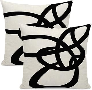 Black And White Pillow Covers 20x20 Set Of 2 Geometric Abstract Modern A...
