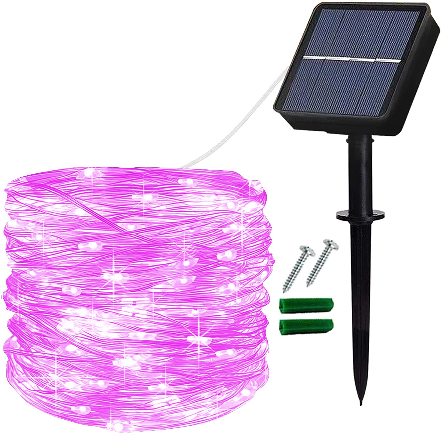 Lezonic Pink Solar String Lights Outdoor,8 Modes Copper Wire Solar Garden Lights Waterproof,12M/40Ft 120Led Fairy Lights For Home, Patio, Yard, Gazebo, Fence, Party, Wedding Decoration (Pink)