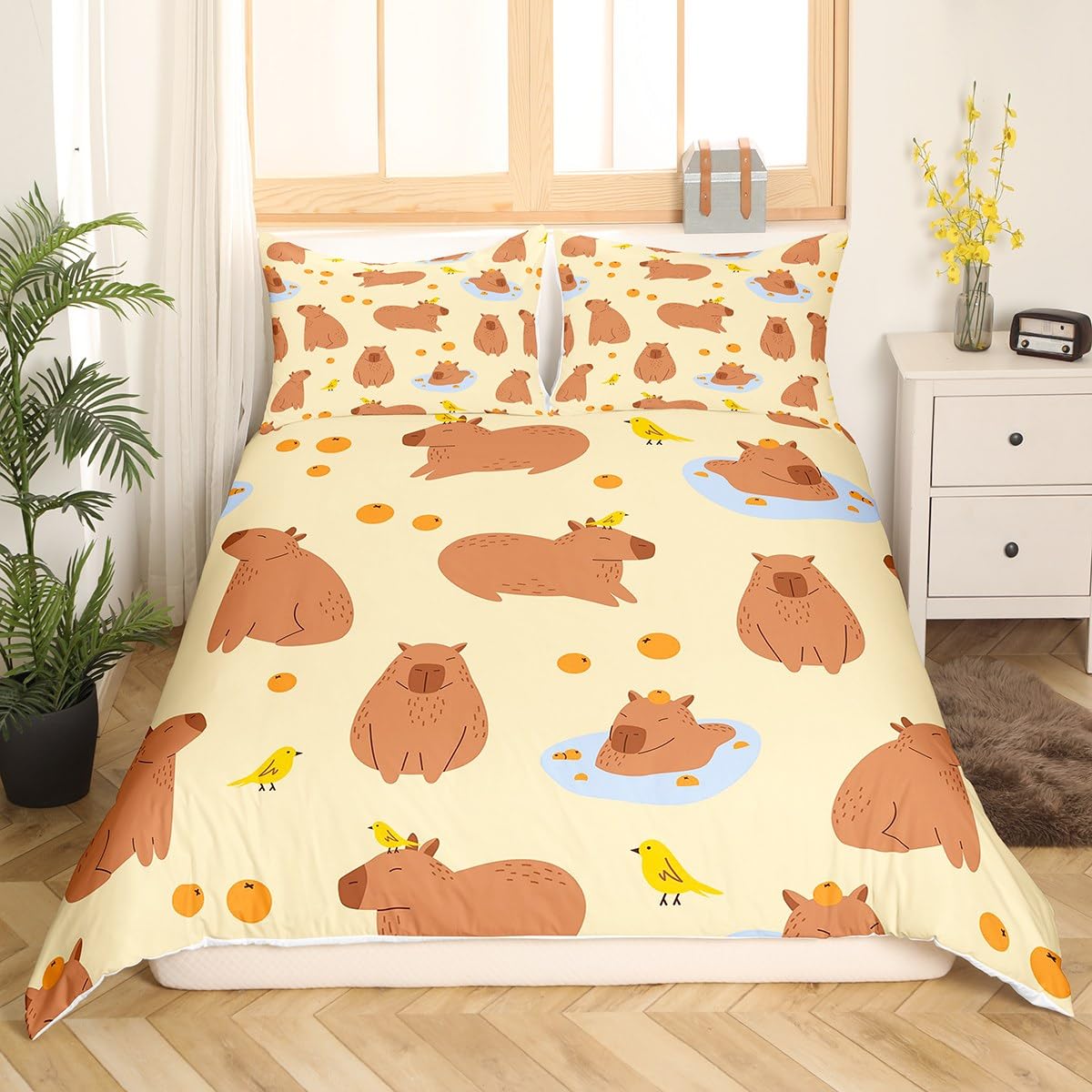 Homewish Capybaras - Funda nórdica de 135 x 200 cm, diseño de capibaras, color marrón