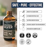 Vista 6 de Plata coloidal bioactiva - 8 oz, botella de vidrio, vegana, dosis seguras con la máxima efectividad - iones nano, 30 PPM - apoyo inmune