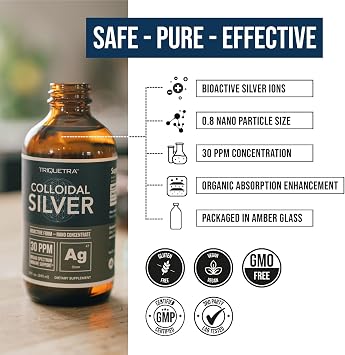 Bioactive Colloidal Silver - 8 oz, Glass Bottle, Vegan, Safe Doses with Highest Effectiveness - Nano Ions, 30 PPM - Immune Support (48 Servings)