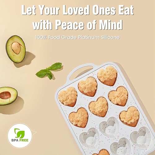 Vista 38 de Molde de silicona jumbo para magdalenas con marco de metal, antiadherente de silicona de grado alimenticio, juego de 2, con asas, 6 tazas, sin BPA