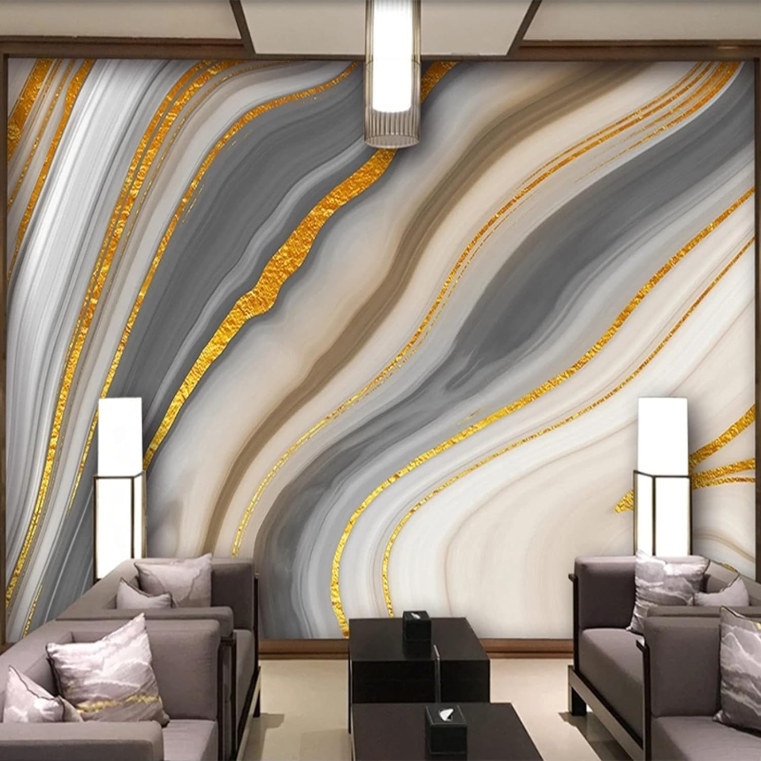 Papier peint photo 3D mural texture de marbre 368x254cm sticker amovible