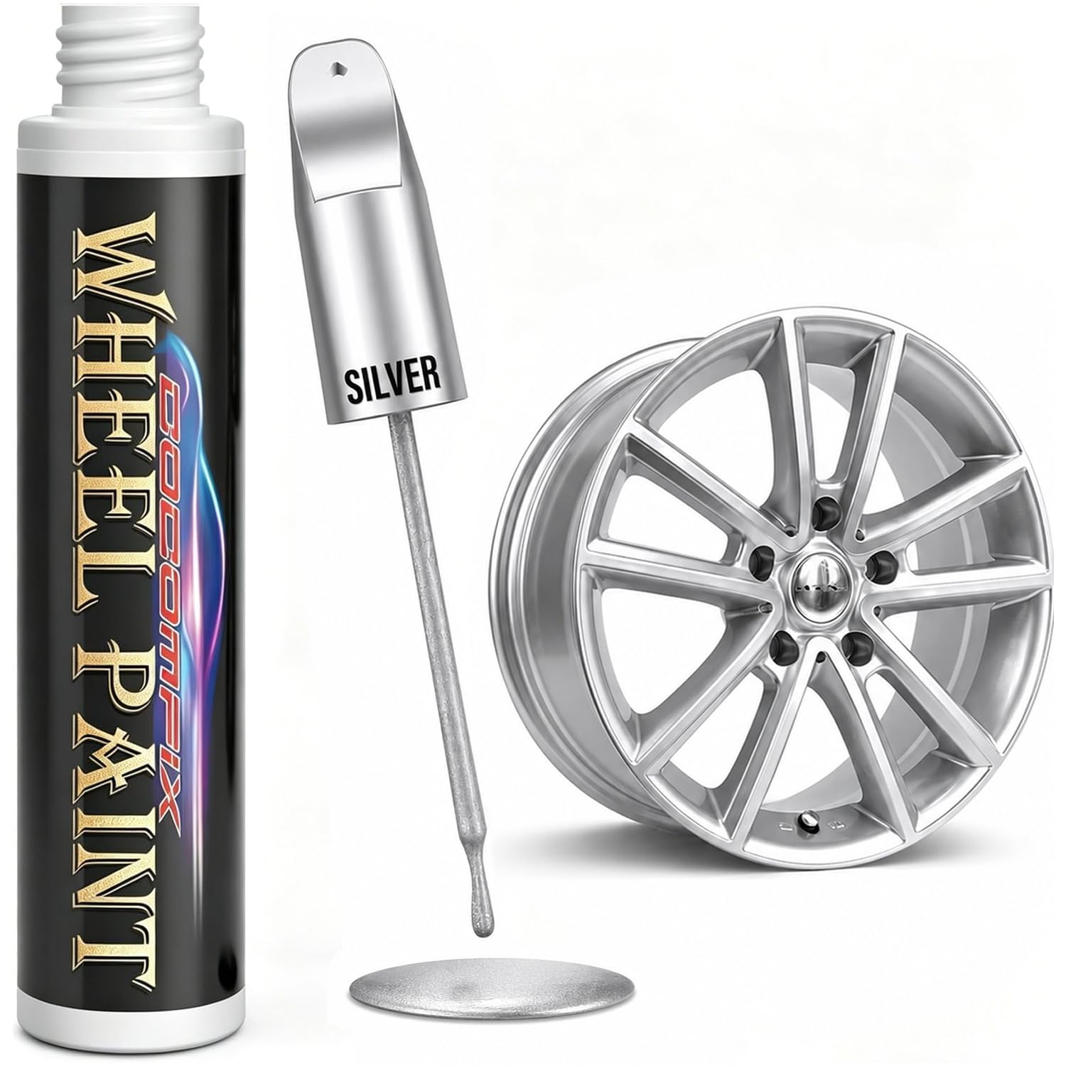 Photo 1 of Silver Wheel Touch Up Paint, Chrome Rim Paint for Curb Rash, Wheel Scratch Repair Kit for Chrome, Alloy, Aluminum, Enamel, Universal Silver Automotive Touch Up Paint Pen (1 fl oz)
