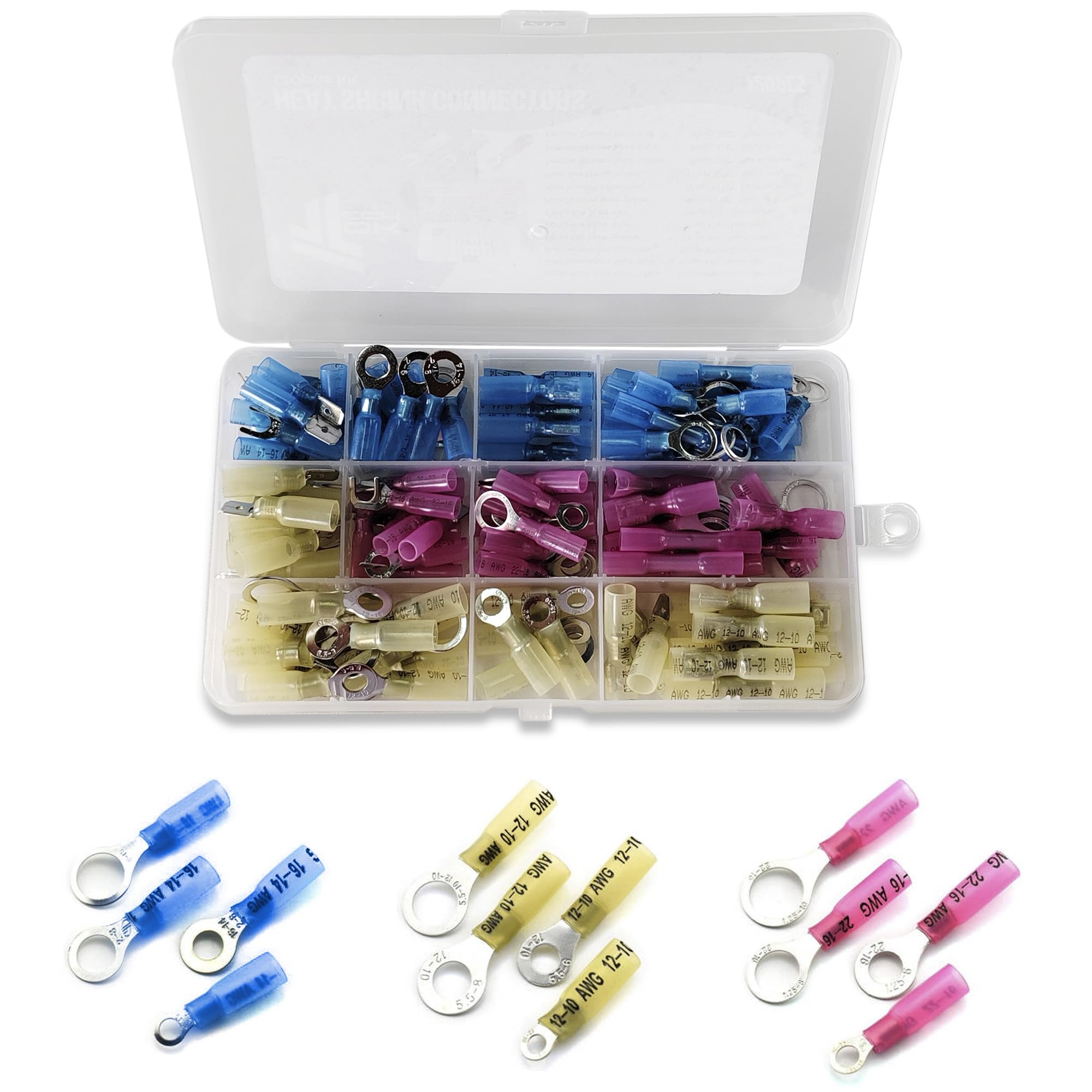 Toktech 120Pcs Heat Shrink Wire Connectors, Waterproof Automotive Marine Electrical Terminals Kit, Butt Connector Assortment, Fork Ring Spade Splices