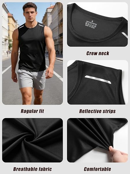 Confezione da 3 canottiere da uomo: camicie senza maniche leggere e traspiranti per corsa, viaggi, abbigliamento casual - 4