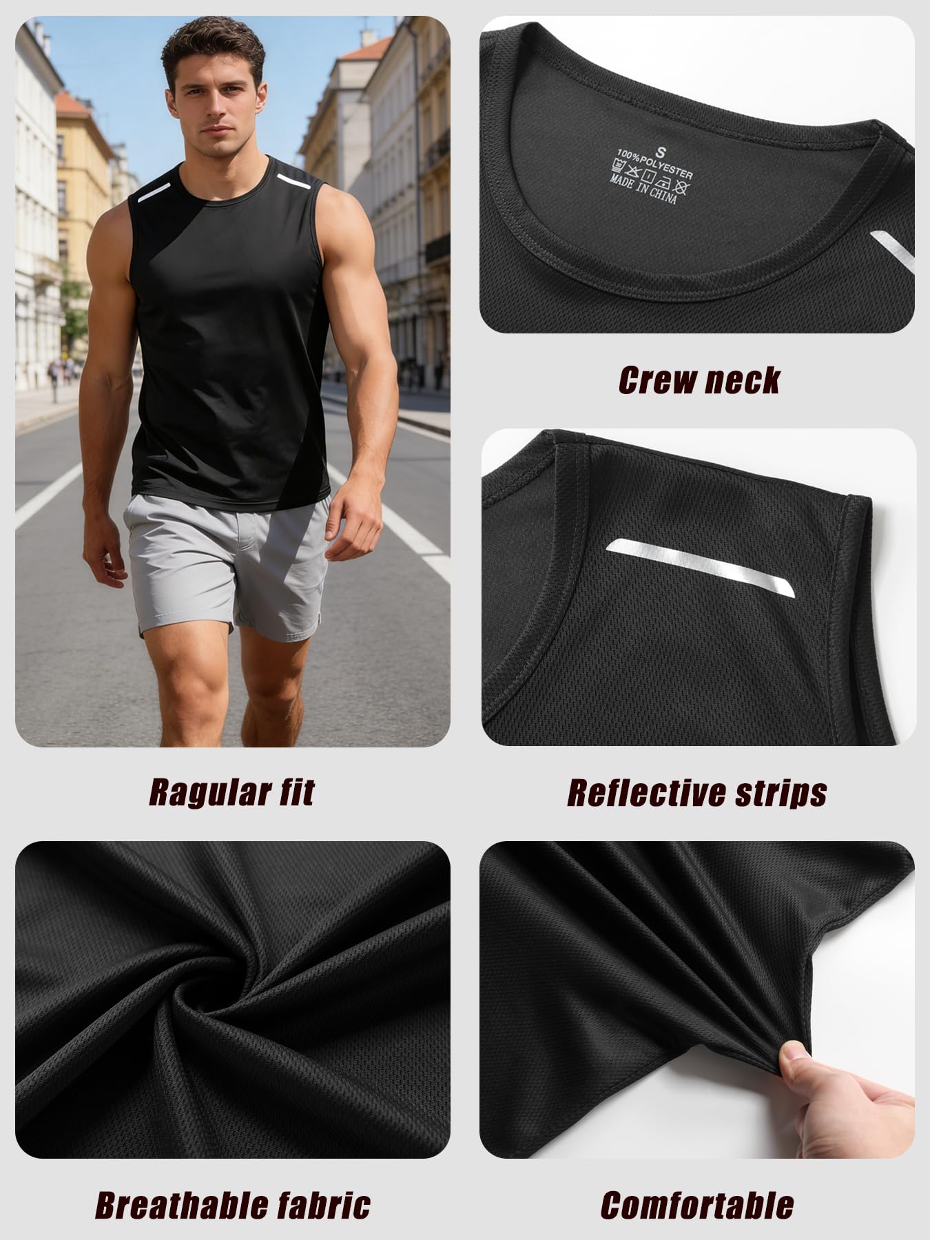 Confezione da 3 canottiere da uomo: camicie senza maniche leggere e traspiranti per corsa, viaggi, abbigliamento casual - 5