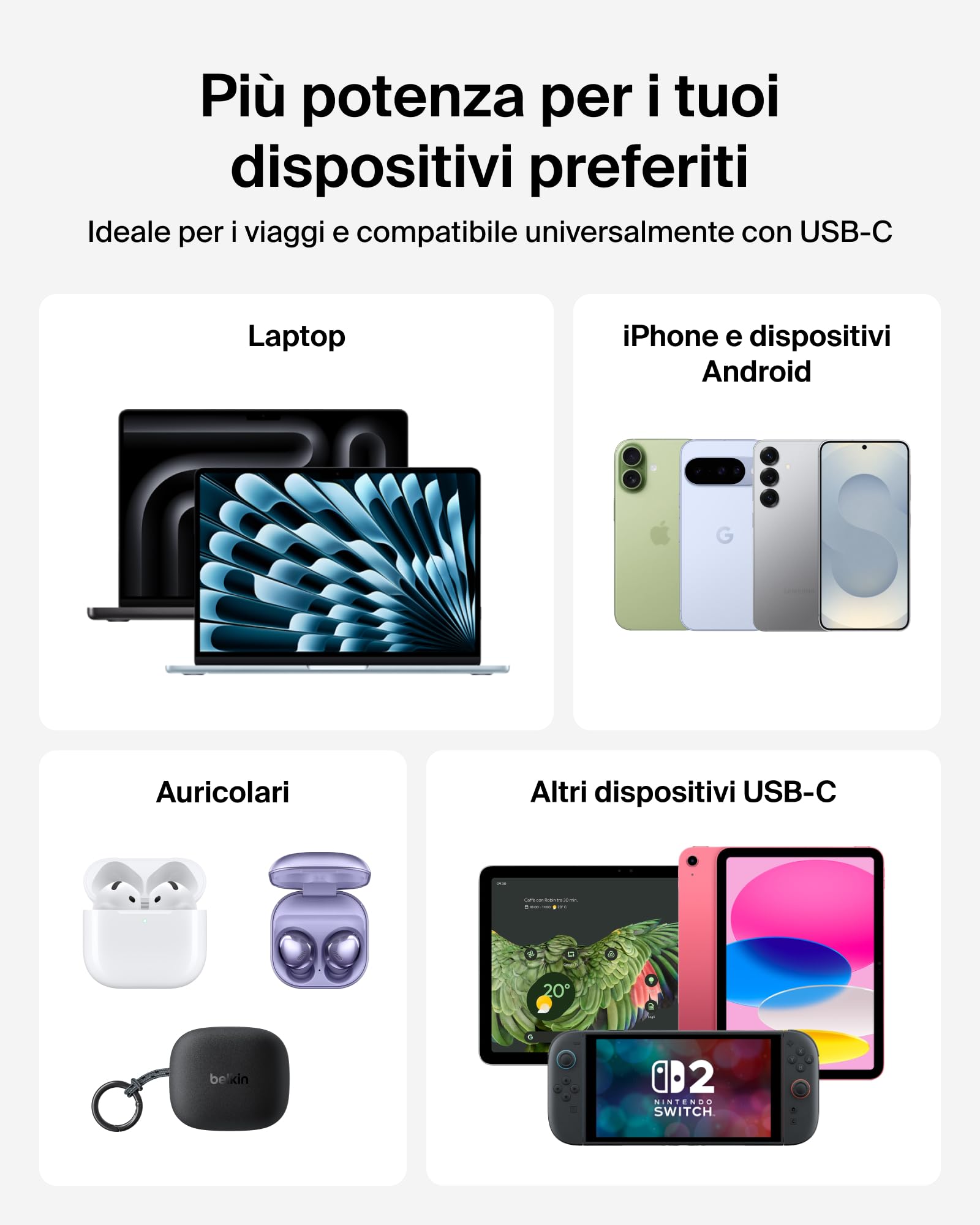 Belkin UltraCharge Pro Power Bank 27000mAh, Caricatore Portatile con Cavo USB C Integrato, USB PD 240W, Power Bank Portatile con Carica Rapida per MacBook Pro, iPhone, iPad Pro, Galaxy, Pixel, Carbone
