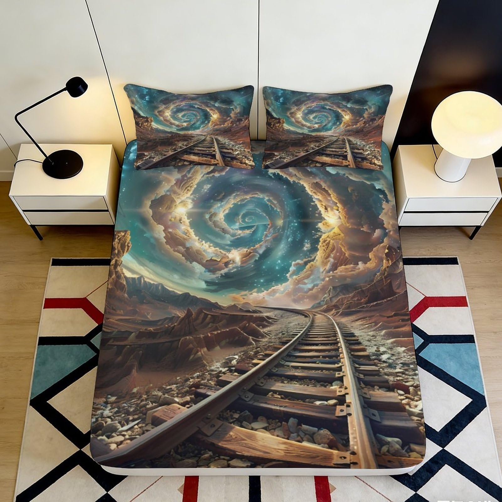 3D Printed Galaxy Starry Sky Fitted Sheet Microfiber Soft Breathable Cosmic Nebula Mattress Cover Bedroom Decor 120x200cm 200x200x25cm