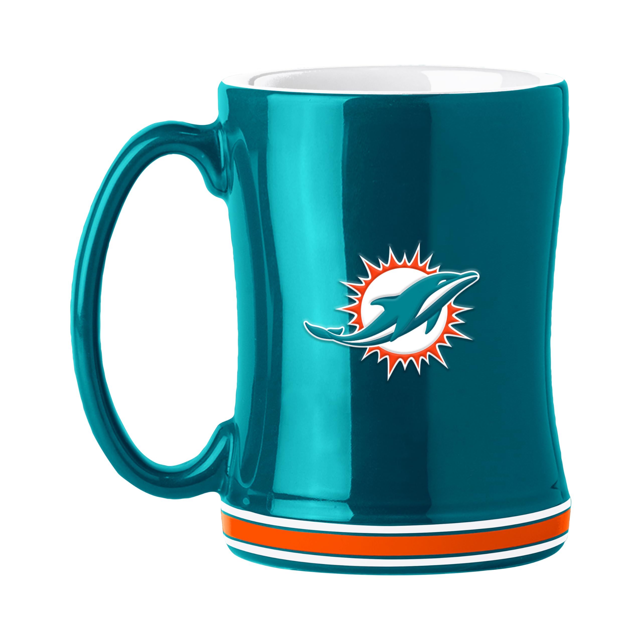 Logo Brands 617-C14RM: Miami Dolphins 14oz Relief Mug