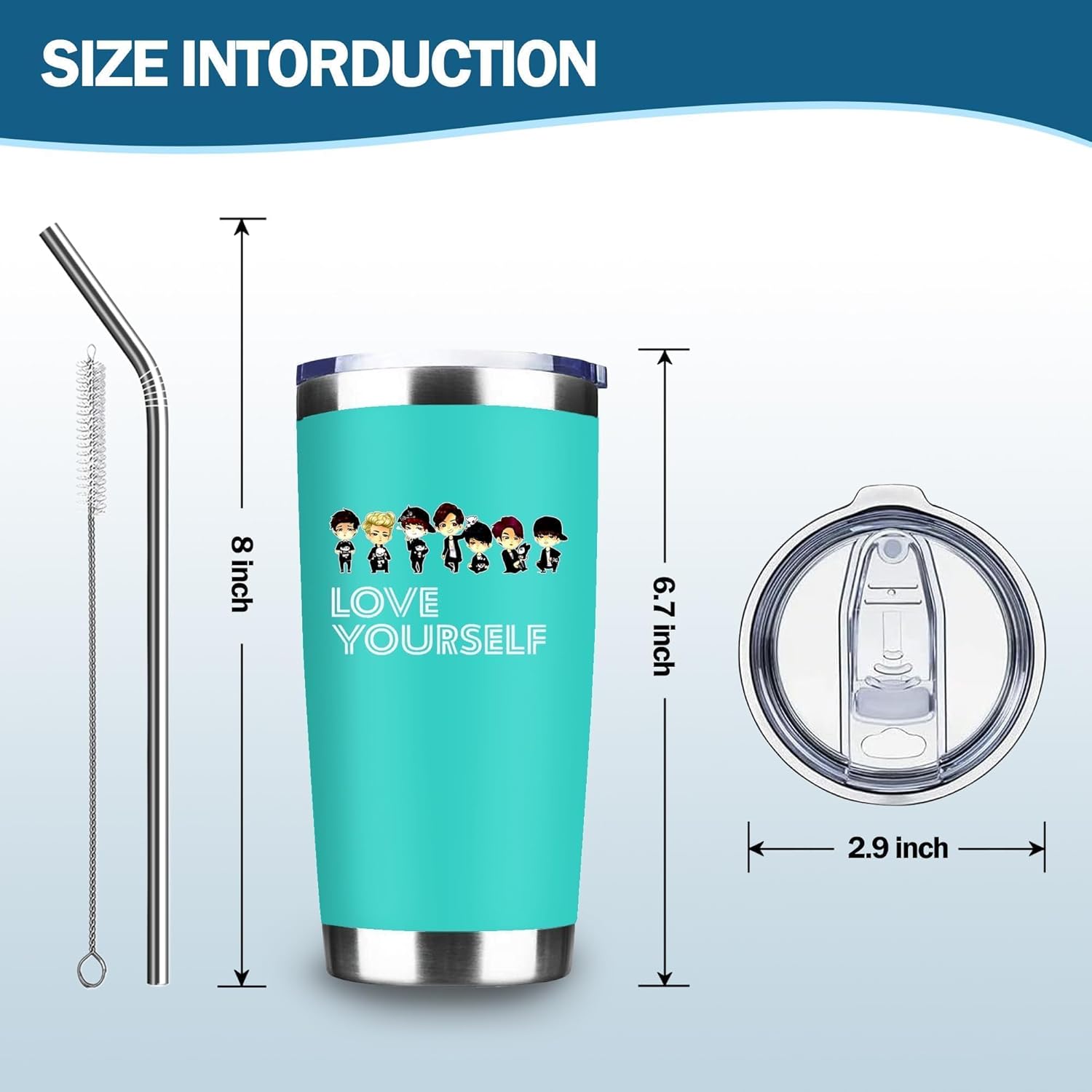 Love Yourself Inspiring Gift for Music Fans,20 Oz Insulated Stainless Steel Iced Coffee Tumbler with Lid Straw and Brush,Funny Travel Coffee Mug Cup Water Bottle,Birthday Gifts for Women Music Lover - Image 4